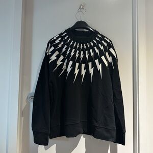 Neil Barrett Black Crewneck with White Lightning Design